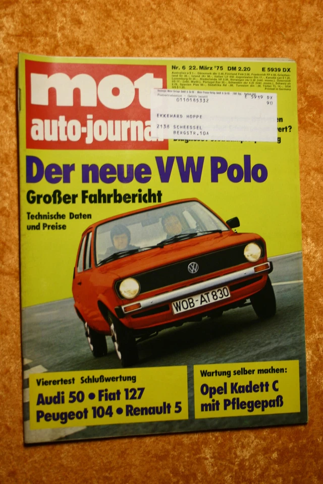 MOT 6/75 VW Polo Opel Kadett C Audi 50 Bitter CD - Immagine 1 di 1