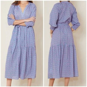 Xirena Purple Green Ikat Print Belted Maxi Dress 100 Cotton Boho Chic M - Picture 1 of 9