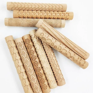 Pottery Clay Wood Texture Rolling Pin Embossed Rod Ceramic Sculpture Stick Tools - Picture 1 of 23