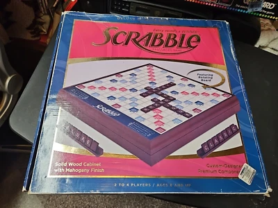 Deluxe Classuc Edition Scrabble Rotatng Board Hasbro 2010 Complete Wood Cabinet - Image 1 of 4