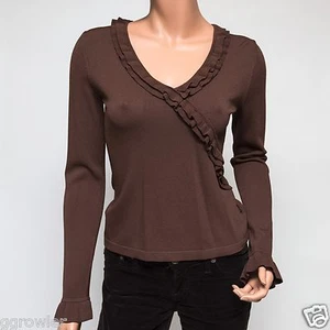 BCBGmaxazria Brown V-neck Ruffled Top Small $150 - Imagen 1 de 4