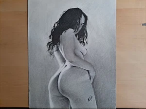 Disegno a carboncino originale 11x14 di donna nuda fatto dall'artista ARTuro - Foto 1 di 3