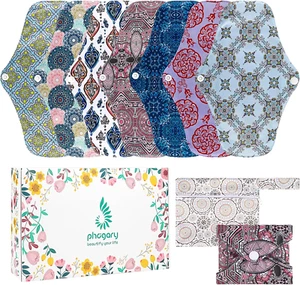 PHOGARY Reusable Menstrual Pads, 7 Pieces Bamboo Cloth Pads for Heavy Flow with - Picture 1 of 12