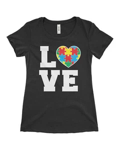 Autism Awareness LOVE Women's T-Shirt Puzzle Heart - Picture 1 of 10