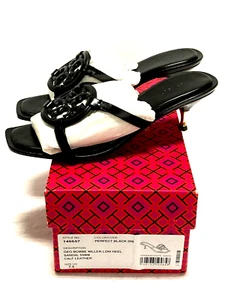 Tory Burch Sandals, Women's Geo Bombe Miller Low Heel Leather, Perfect Black - Picture 1 of 5