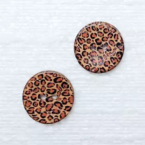 2 Leopard Print Buttons 20mm Coconut Shell 2 Hole Animal Shirt Sewing Art Crafts - Picture 1 of 11