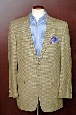 Ermenegildo Zegna Men's Beige Brown Check Silk Wool Sport Coat Blazer 40L 40 L - Изображение 1 из 4