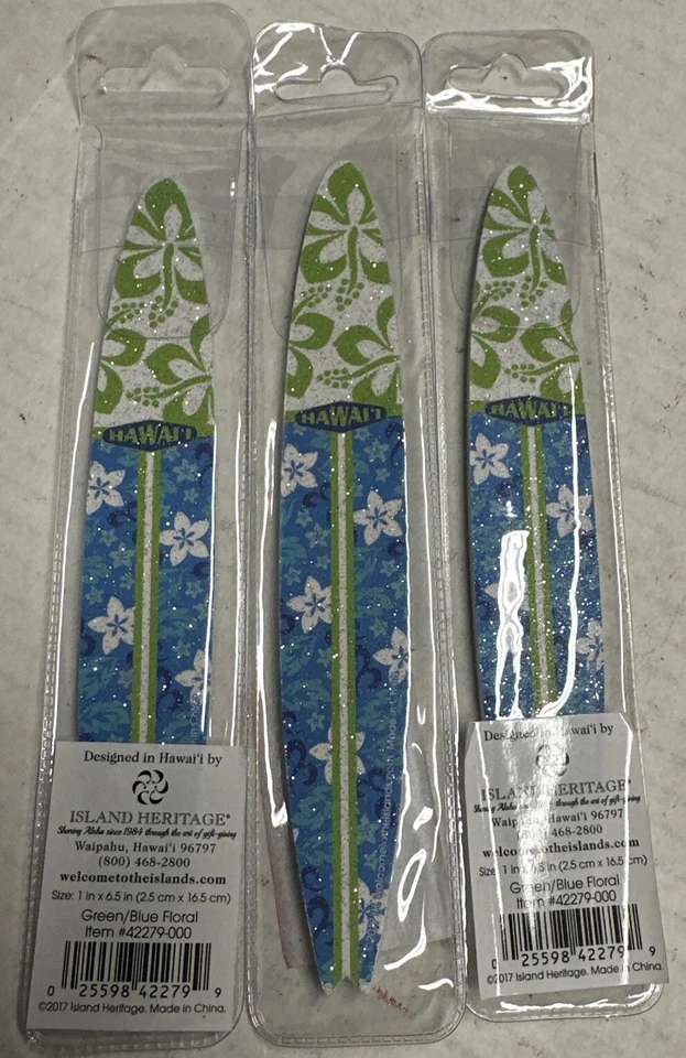 Hawaiian Emery Boards 3 Pack Surfboard Green/Blue Island Heritage. 1” x 6.5” - Image 1 of 1