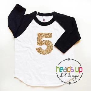 5 Camisa de Cumpleaños Raglan Cinco Brillos Número Bday Camiseta Quinta Camiseta Niña Niños Regalo - Imagen 1 de 2