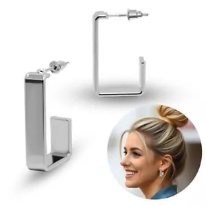 Rechteckige Silbercreolen Ohrstecker Damen Ohrringe geometrisch trendig modern - Bild 1 von 7