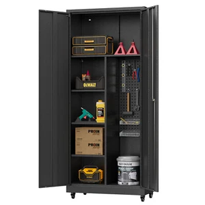 Metal Garage Cabinet, Broom Closet Storage Cabinet with Adjustable Shelves - Picture 1 of 24