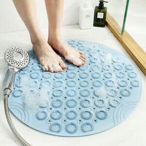 Round Non-Slip Bath Mat Safety Shower PVC Bathroom Mat with Drain Hole Foot Pad
