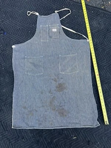 1950s Hercules Striped Blue Denim Work Apron Union Made 4 Pocket Industrial - Picture 1 of 9