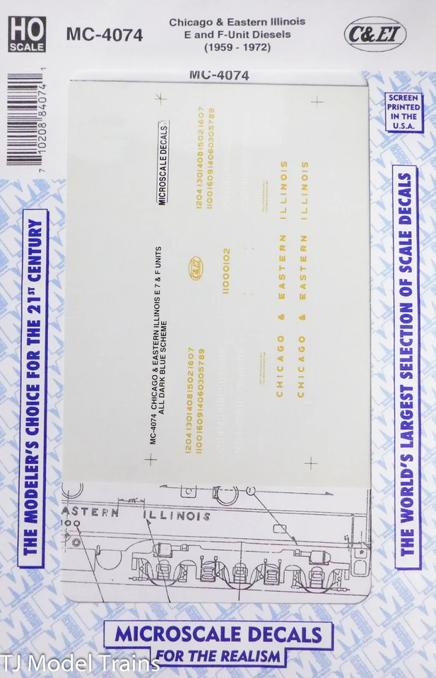 Calcomanía a microescala HO #MC-4074 Chicago y este de Illinois unidad E y F (1959-1972)   Foto 1 de 1