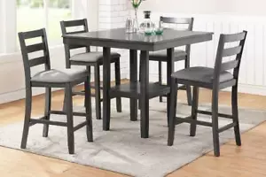 NEW Dark Grey Wooden Top w/ Fabric Cushion 5PC Counter Height Dining Set 1F2552 - Picture 1 of 2