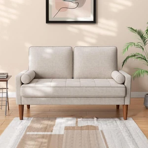 48" Small Loveseat Sofa for Living Room Comfortable & Modern Plush Pillow Arms - Picture 1 of 8
