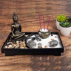 Mini Buda Zen Jardín Kit Meditación Soporte de Incienso Arena 3 Palos de Incienso GRATIS - Imagen 1 de 8