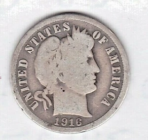 1916 Barber Dime in GOOD condition stk 2 ~ FULL RIM ON BOTH SIDES . - Picture 1 of 4