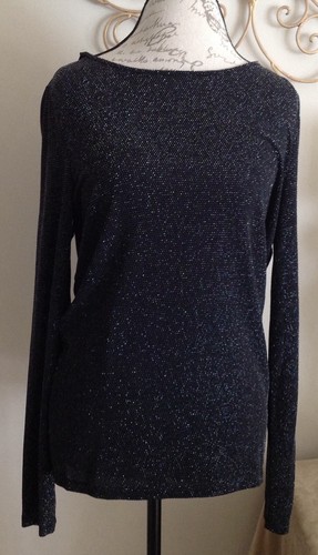 Camicia nuovo con etichette Michael Kors nero paillettes drappo posteriore argento ciondolo maglia grande