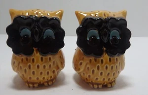 Vintage Japan Large Wide Eye Owls salt pepper shakers Brown - Picture 1 of 3