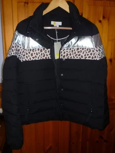 Boden Caddick puffer black animal print/silver jacket NWT - Picture 1 of 9