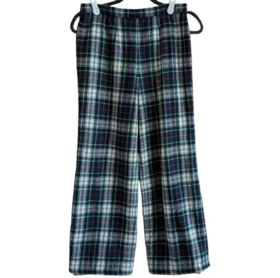 Vtg 70s Pendleton Petite 28x25 Plaid Tartan Lined Wool Pants Green White Navy  - Image 1 of 4