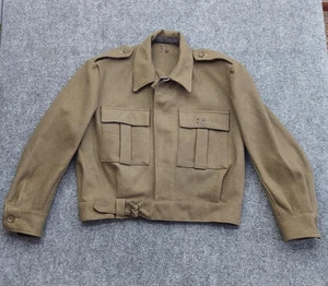 Vtg Military Wool Battledress Jacket Mens 36 Olive Ike Epaulet Waist Buckle 40s - Picture 1 of 14