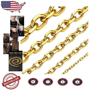 Collar de cadena de eslabones de cable de oro de 18 quilates de 12 mm de 22" para hombres y mujeres caja de regalo de acero inoxidable - Imagen 1 de 9