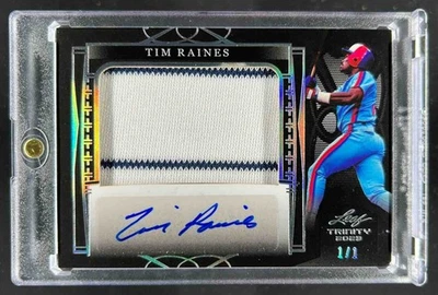 2022 Leaf Trinity Tim Raines Auto Black Foil Platinum Spectrum Jersey #1/1 - Image 1 of 2
