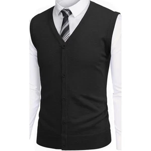 Turnbury Knöpfe Pullover Weste Herren Gr. XL schwarz V-Ausschnitt extrafeine Merinowolle Neu mit Etikett - Bild 1 von 2