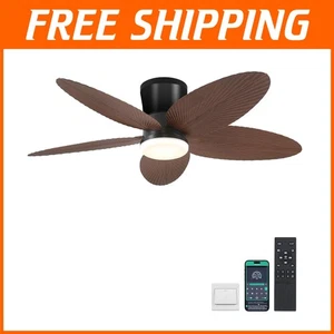 Low Profile 42" Palm Leaf Ceiling Fan with Quiet DC Motor & Adjustable Light - Picture 1 of 9