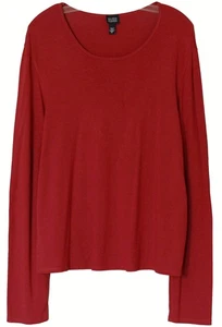 Eileen Fisher XL Red Viscose Spandex LONG SLEEVE TEE TOP Scoop Neck - Picture 1 of 4