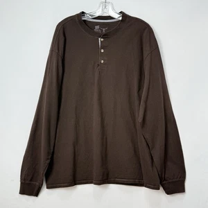 Camisa Henley Hanes Beefy Para Hombres Manga Larga Marrón 3 Botones XL - Imagen 1 de 11