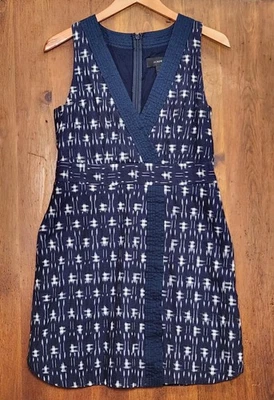 Vestido J Crew para mujer 4 azul Ikat sin mangas cuello en V forrado algodón lino costero Foto 1 de 4