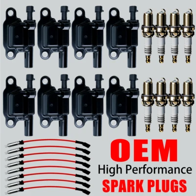 8X OEM Ignition Coil & Iridium Spark Plugs & Wires For Chevy GMC 5.3 6.2L UF413 - Image 1 of 4