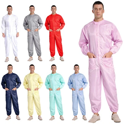 Mens Jumpsuit Front Zip Romper Stylish Bodysuit Workshop Dustproof Cargo Work - Image 1 of 4