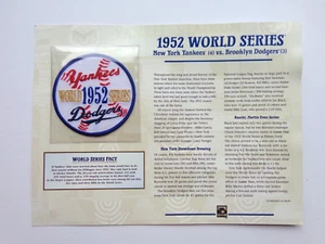 PARCHE DE COLECCIÓN DE LA SERIE MUNDIAL DE LOS YANQUIS DE NUEVA YORK 1952 CON TARJETA DE ESTADÍSTICAS E HISTORIA DE LA SERIE - Imagen 1 de 3