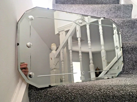 QUALITY ART DECO DODECAGONAL DIAMOND CIRCLE DESIGN BEVELLED EDGE WALL MIRROR 30S Cover