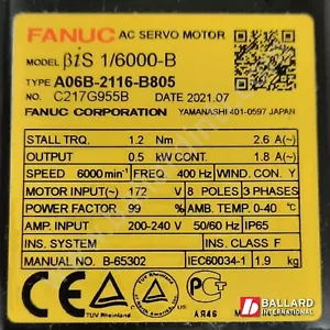 Fanuc A06B-2116-B805 BiS 1/600 AC Servomotor - Bild 1 von 3