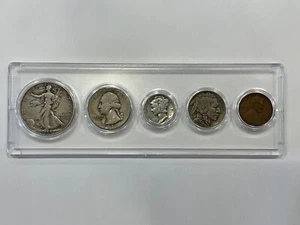 1938 BIRTH YEAR 5 COIN SET - 90% SILVER COINS (3) INCLUDED - CIRCULATED SET - Picture 1 of 2