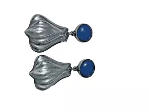 Schöne Vintage Taxco Mexiko Modernist Sterlingsilber Lapis 925 Pierce Ohrringe - Bild 1 von 9