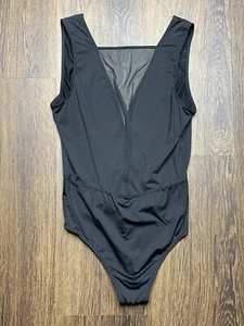 Victoria's Secret Women's Small Sleeveless Bodysuit Black Mesh V-Neck Plunge - Picture 1 of 3
