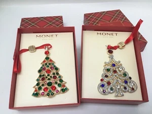 Monet Christmas Tree Ornaments Rhinestones Jeweled Set of 2 - Picture 1 of 2