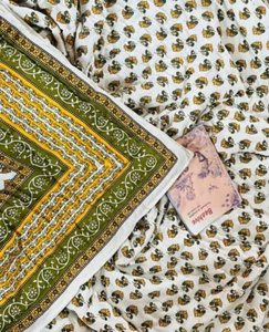 Indian Bedding Quilt Handmade Block Print Cotton Jaipuri Razai Quilted Bedspread - Picture 1 of 10
