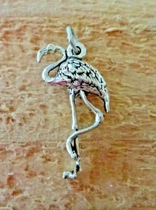 Sterling Silver 3D 22x12mm Flamingo Bird one leg bent Charm! - Picture 1 of 3