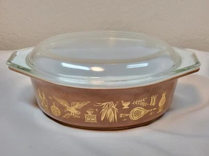 Vintage Pyrex Brown Gold Early American 1.5 Qt Casserole Baking Dish With Lid - Picture 1 of 8