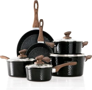 Induktion Töpfe Set 15-teilig Kochtopfset mit Glasdeckel Granit Schwarz C666 - Bild 1 von 6