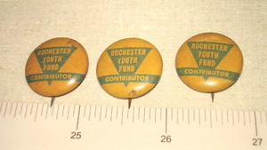 3 Vintage ROCHESTER (NY) YOUTH FUND CONTRIBUTOR Lapel Pin Lot - Picture 1 of 2