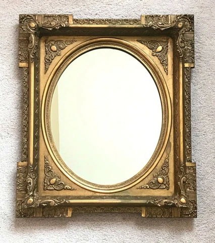 ATQ French St Ornate Carved Scrolls Gold Gilt Wood Gesso Mirror Oval 23.5x20.5'' Cover