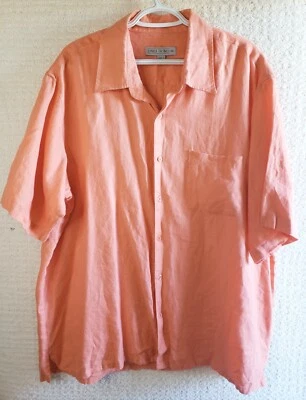 Linea Uomo 100% Linen Shirt Men's XXL Coral Orange Short Sleeve Button Up - Image 1 of 4